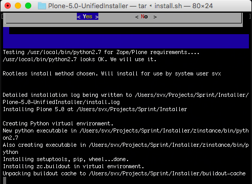 Shows installer in progess